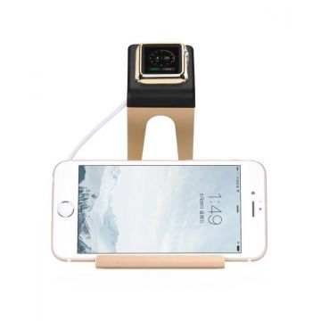 Goud Hoco aluminium laadstation voor Apple Watch 38mm, 42mm en iPhone Hoco laders - Kabels -  Steunen en dokken Apple Watch 42mm