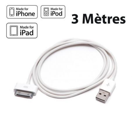 Achat Cable USB 3 Mètres blanc pour iPad IPhone IPod CHA00-023X