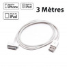 Cable USB 3 Mètres blanc pour iPad IPhone IPod