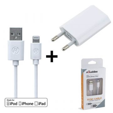 2 in 1 white pack MFI cable lightning + CE approved mains charger  iPhone 5 : Packs - 1