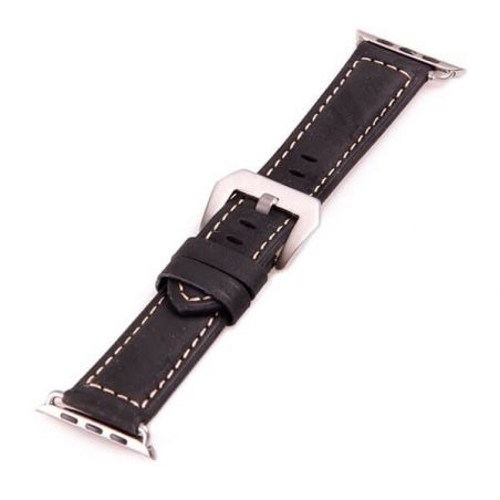Achat Bracelet cuir noir pour Apple Watch 40mm & 38mm avec adapteurs WATCHACC38-009