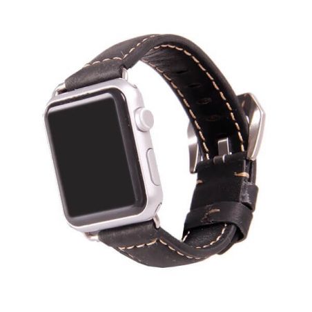Achat Bracelet cuir noir pour Apple Watch 40mm & 38mm avec adapteurs WATCHACC38-009