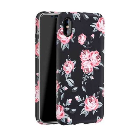 Zwart koffer met bloemrijke motieven Hoco iPhone X