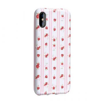 Pink / White Striped Case with flower print iPhone X