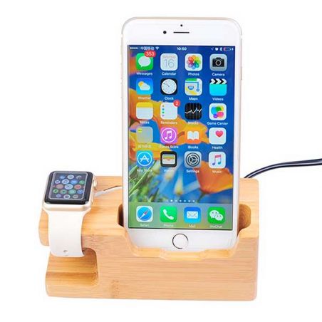 Holzladestation für Apple Watch 38 und 42mm und iPhone  Unterstützt und dockt an iPhone 6S Plus - 1