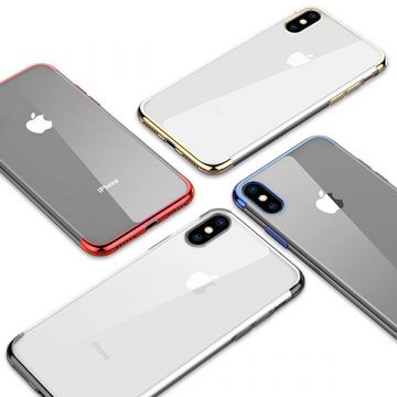 Transparante TPU-shell met metaalkleurige randen iPhone X X Xs van de kleuren van de iPhone  Dekkingen et Scheepsrompen iPhone X