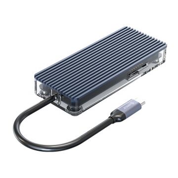 USB-C Hub 6 in 1 Transparant (USB-A / HDMI / RJ45 / SD-kaart)
