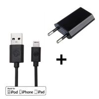 Pack 2 in 1 black MFI cable lightning + CE approved mains charger  iPhone 5 : Packs - 1