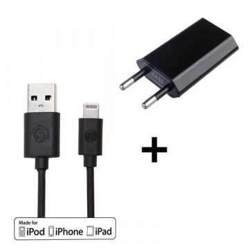 Verpakking 2 in 1 zwarte MFI-kabelverlichting + CE-goedgekeurde netlader  iPhone 5 : Pakket - 1