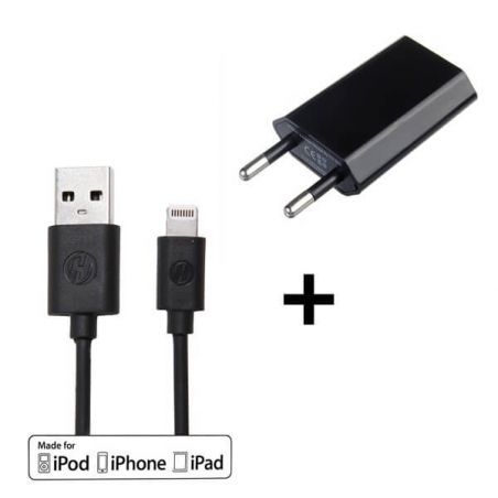 Pack 2 in 1 schwarze MFI-Kabelbeleuchtung + CE-geprüftes Netzladegerät  iPhone 5 : Paket - 1