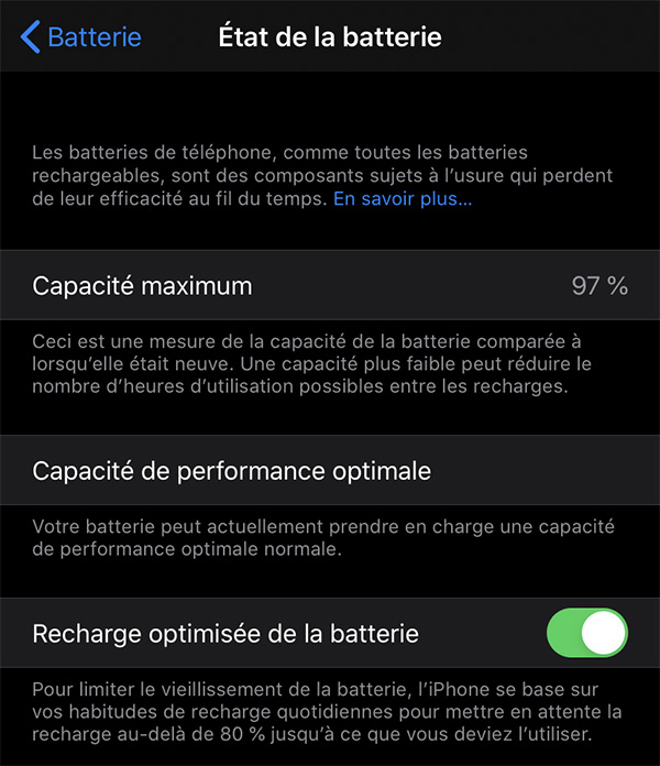 Etat batterie iOS